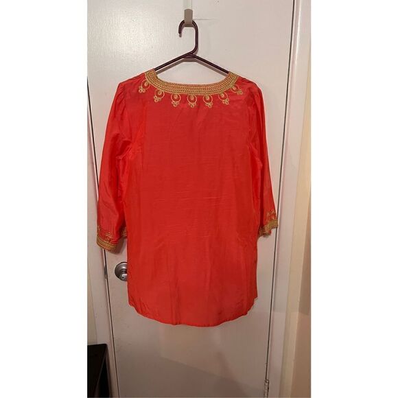 Theme Women's Silk Blend Embroidered 3/4 Sleeve Tunic Blouse Orange Size Medium - Picture 6 of 10